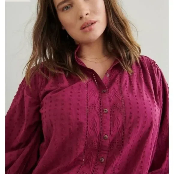 Pilcro by Anthropologie Tavi magenta button down oversized blouse top size‎ xs - Picture 3 of 14